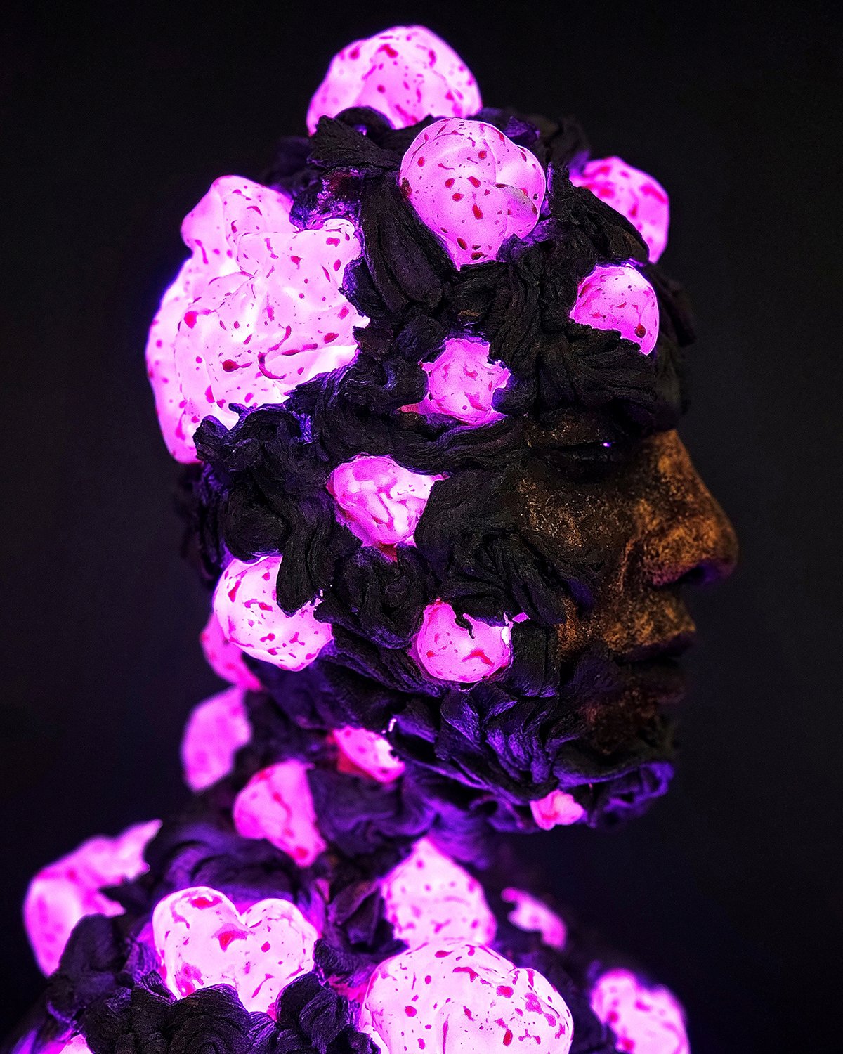 Nidus, 2023, 8 x 10 x 12.5 inches, stoneware, porcelain and internal LED component, electric-fired, cone 7