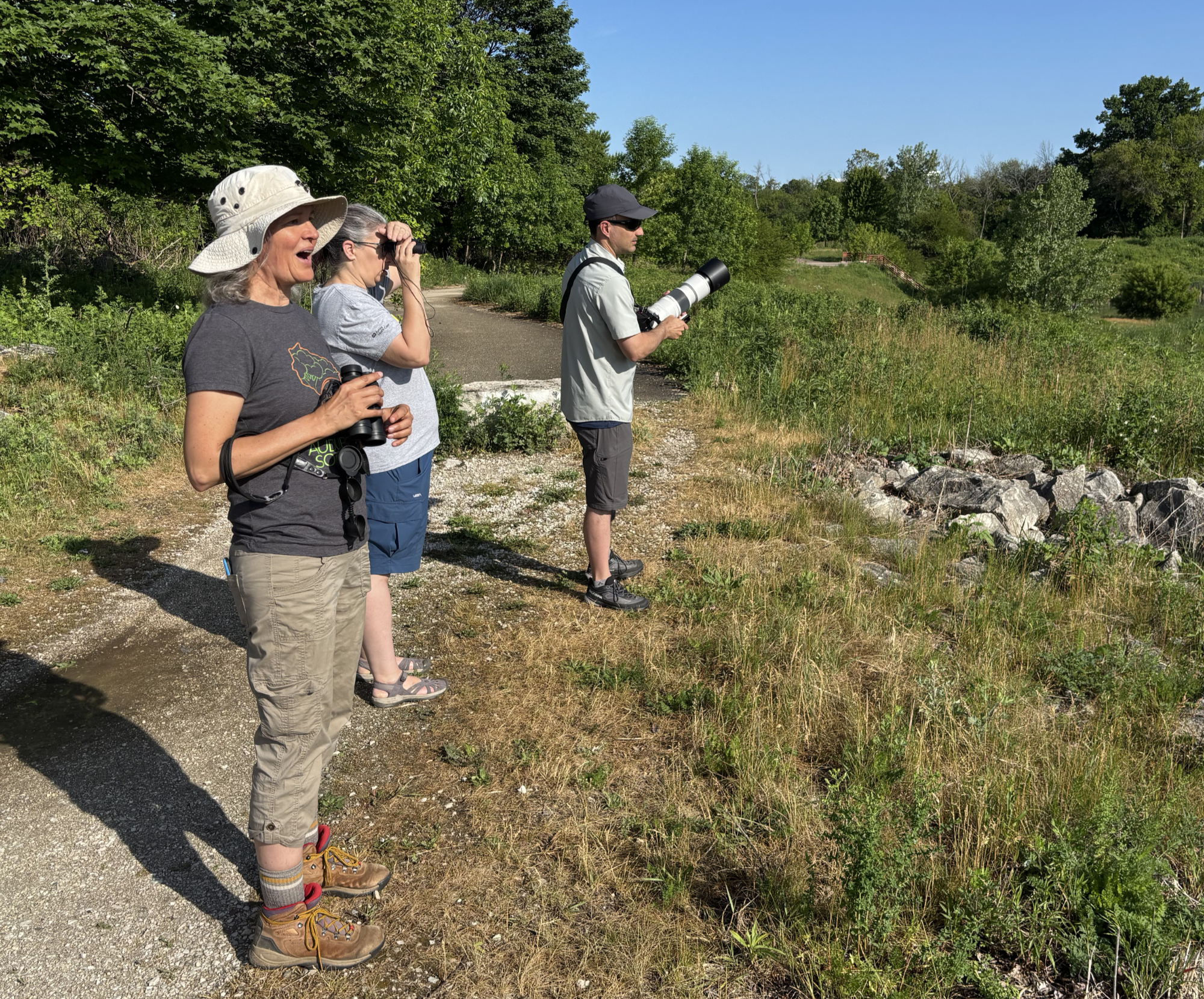 Three birders on a walk during the Great Wisconsin Birdathon