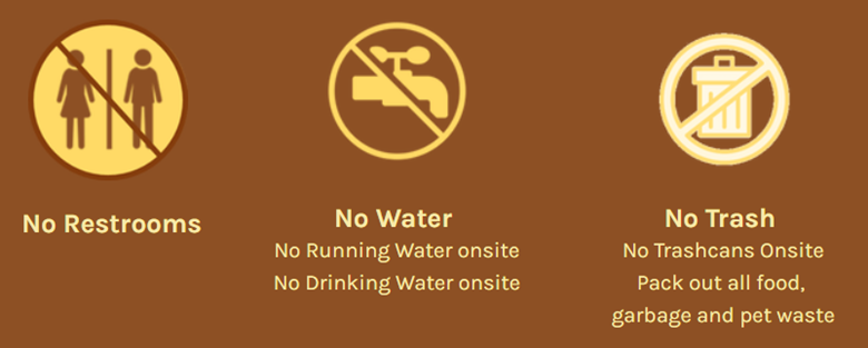 No restrooms no water no trash