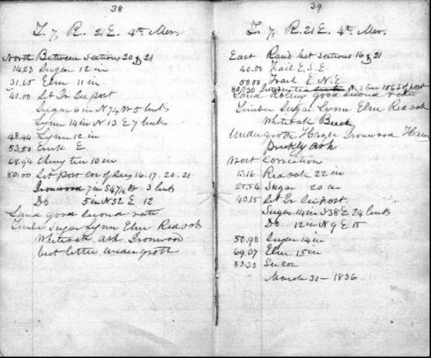 Land survey notes from 1833