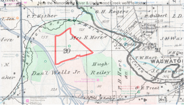 An overlay of a modern day map with one from 1876 