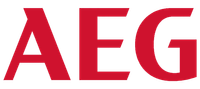 Aeg Logo in roter Schrift auf schwarzem Hintergrund.