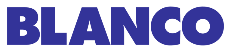 Der Schriftzug 'BLANCO' in großen blauen Buchstaben auf weißem Hintergrund.