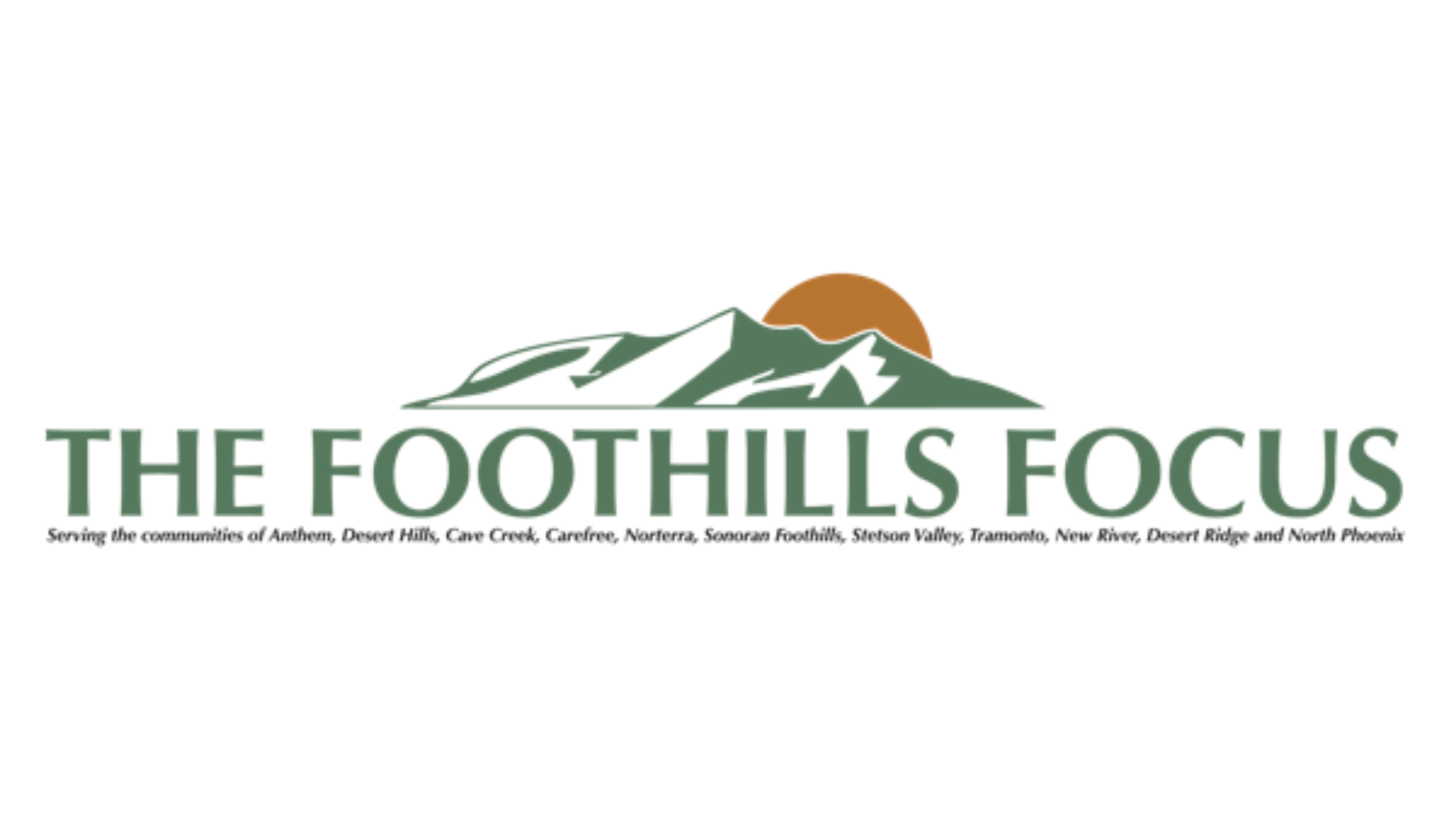 The Foothills logo featuring green serif text with a stylized mountain and sun graphic above the name.