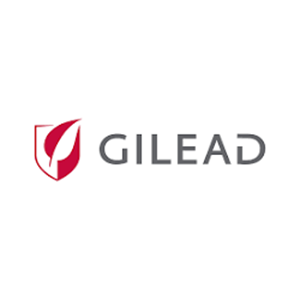 Gilead logo featuring a red shield with a stylized leaf and the company name in gray.