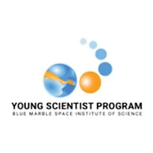 Logo of the Young Scientist Program at Blue Marble Space Institute of Science, featuring a stylized Earth with an orange arrow, orange and blue circles, and the program name.