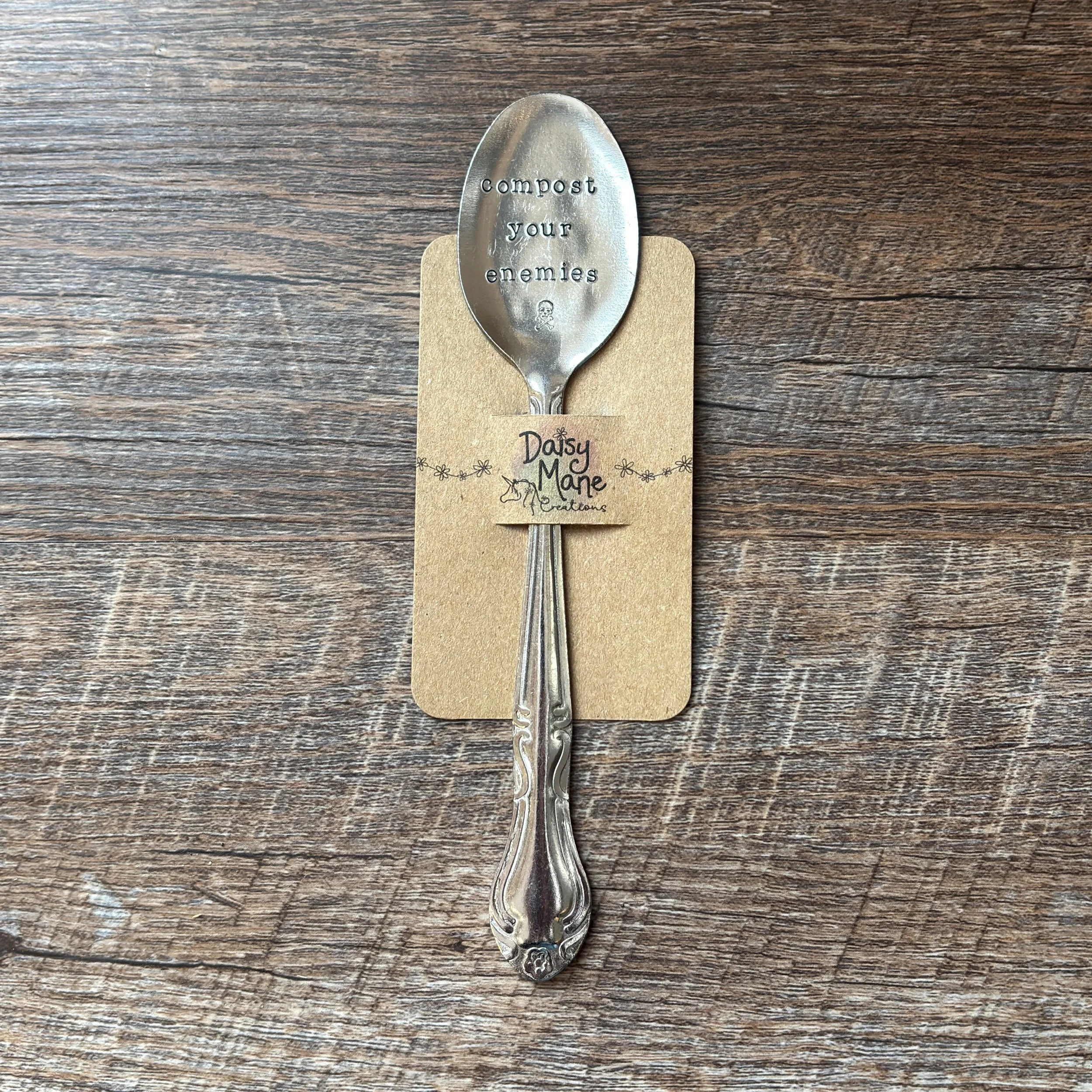 “Compost Your Enemies” Spoon Plant Marker