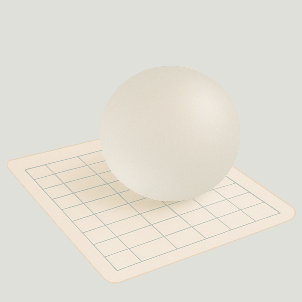A white spherical object resting on a white grid-patterned surface, against a plain light excel background.