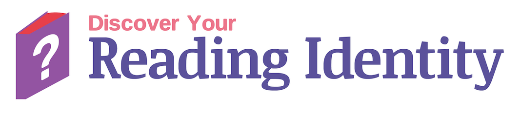 A logo with a purple book with a white question mark on it, pink text saying 'Discover Your' above blue text saying 'Reading Identity'.