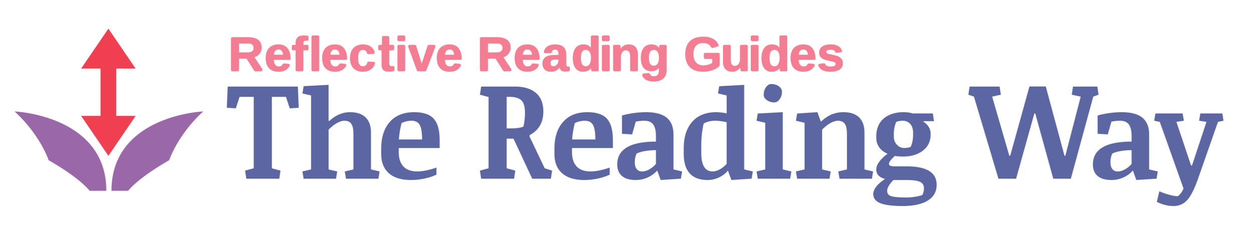 Logo with purple open book and red upward arrow, pink text "Reflective Reading Guides," dark blue text "The Reading Way".