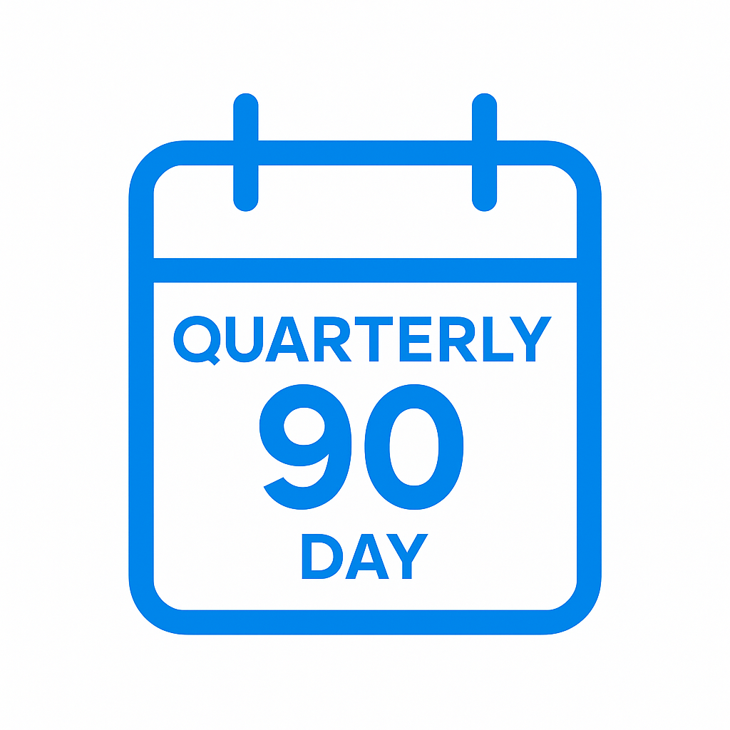 Icon of a calendar with the text 'Quarterly 90 Day' inside.