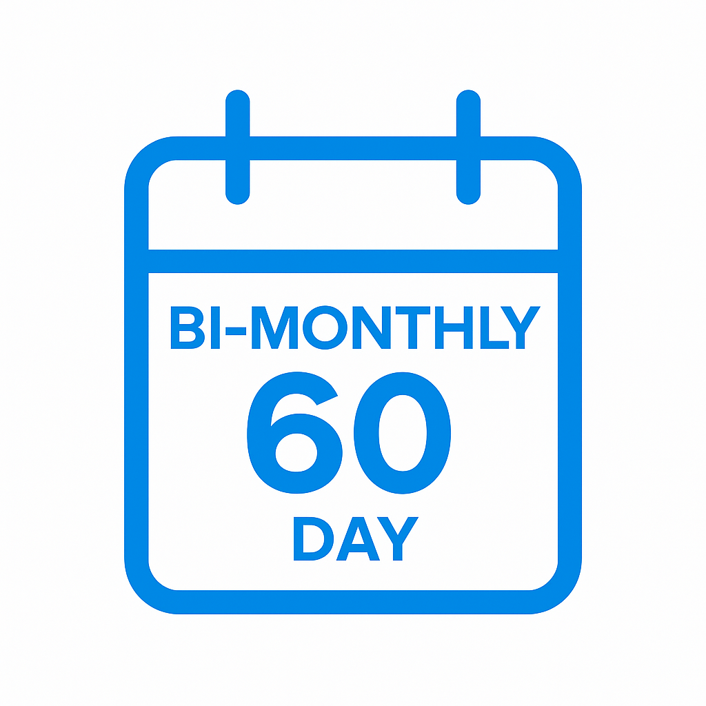 Blue calendar icon indicating bi-monthly 60-day cycle.