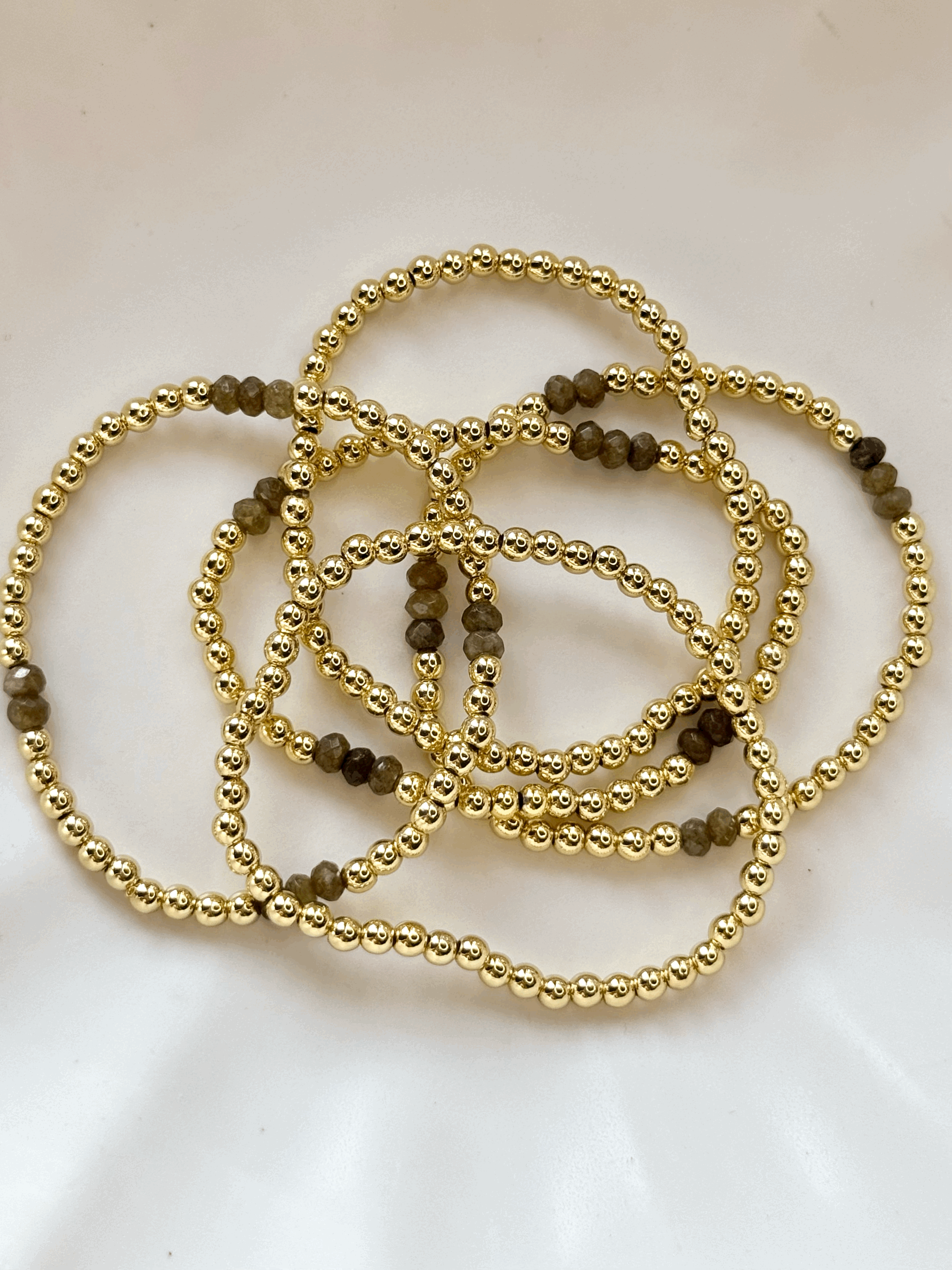 Brown Accent Gold Beaded Bracelet