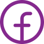 Símbolo de Facebook en color morado con fondo blanco