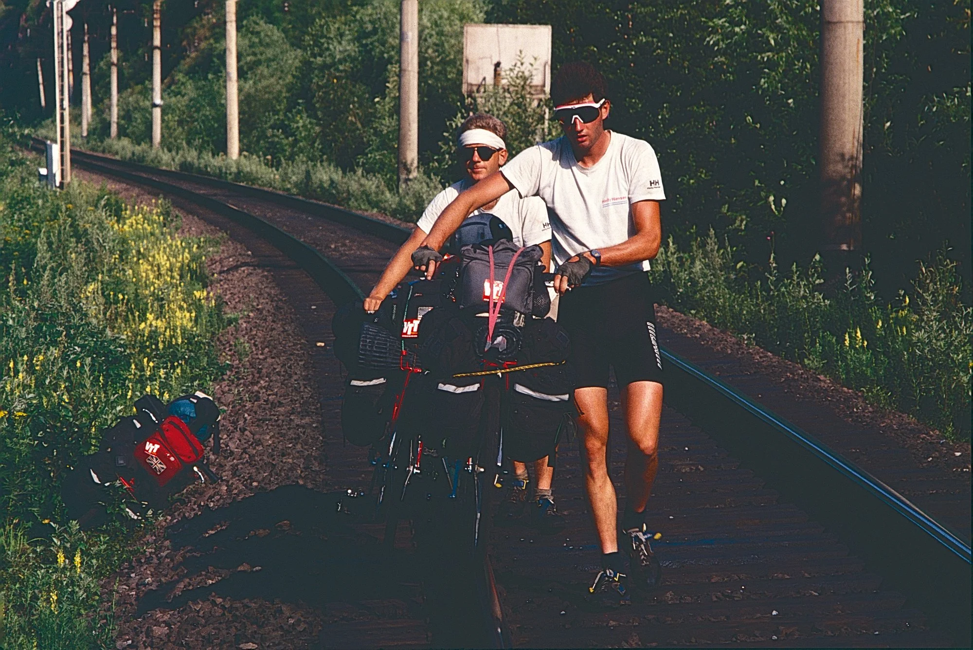 The smoothest option on the gear is to balance the bikes on a rail. 