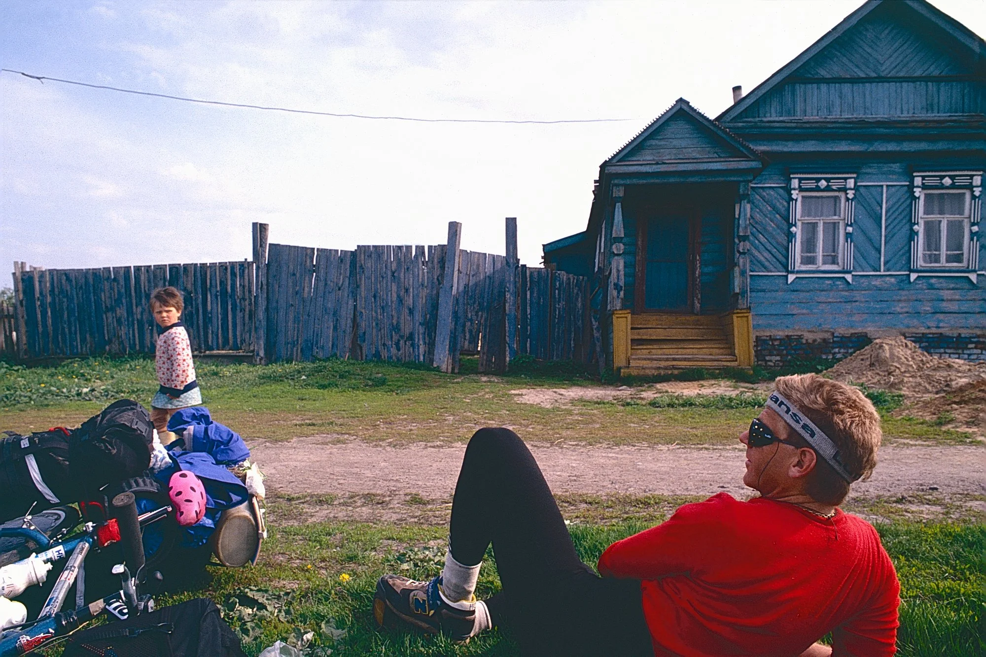 Howard taking a break in a Russian village.