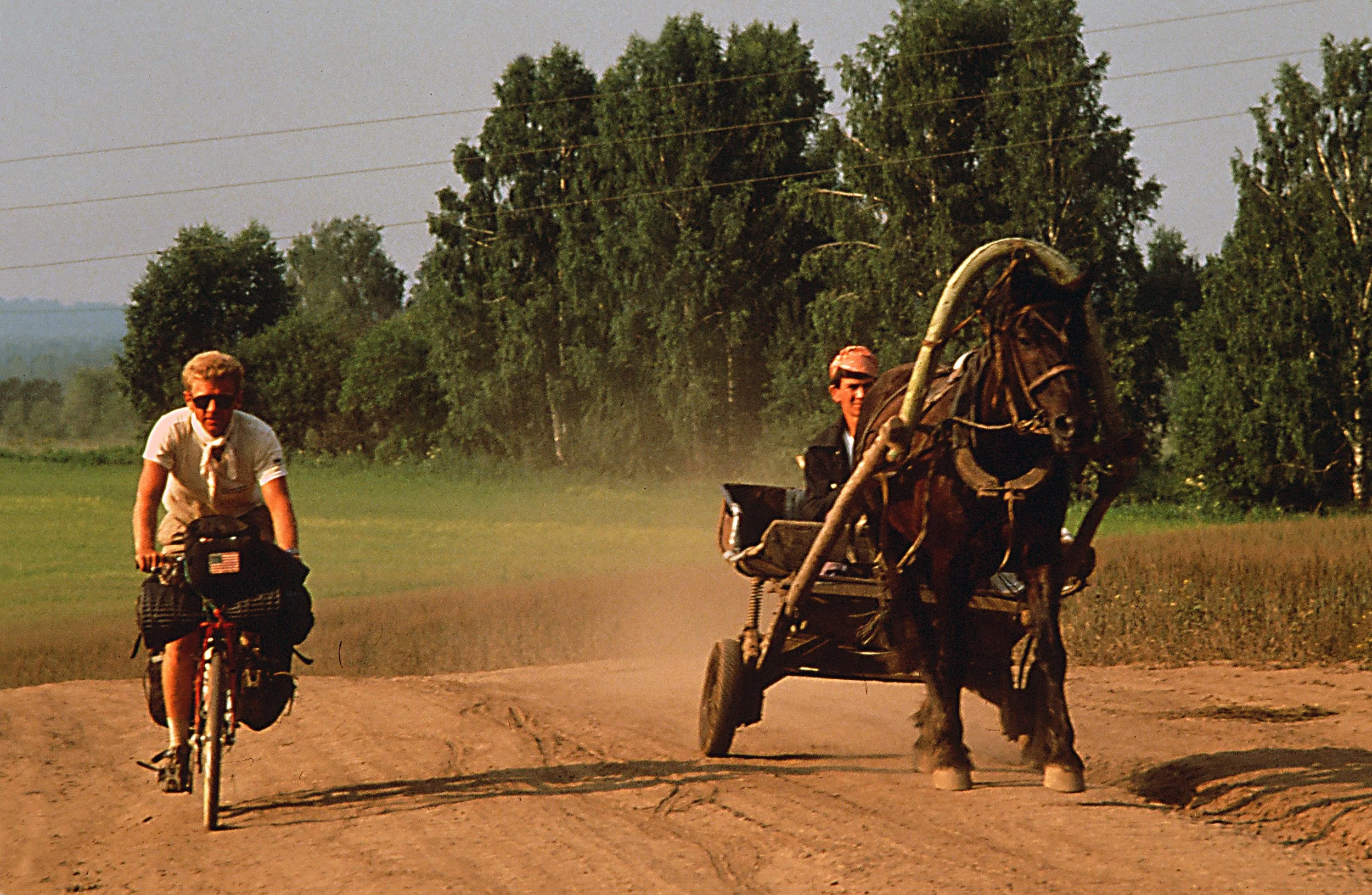Howard drag races a horse cart.