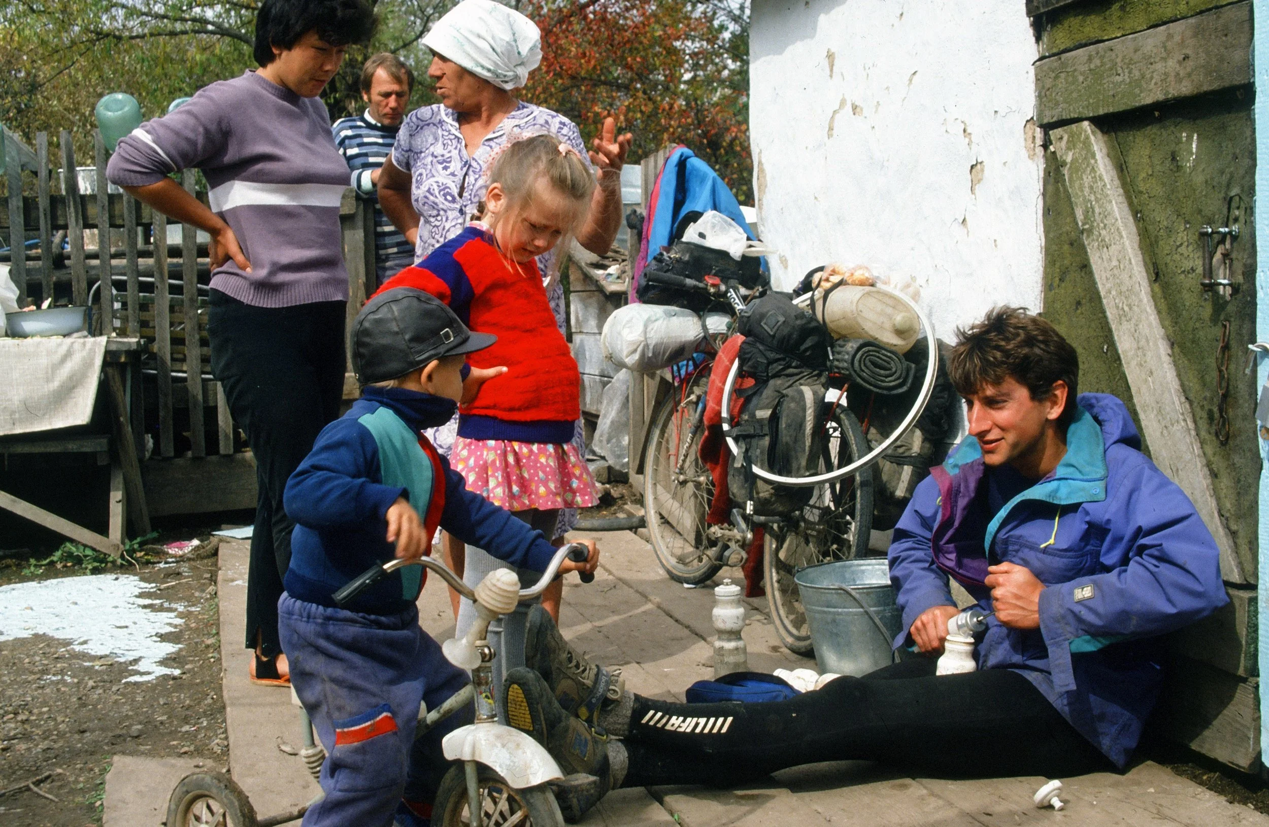 Locals ponder our water filtering.