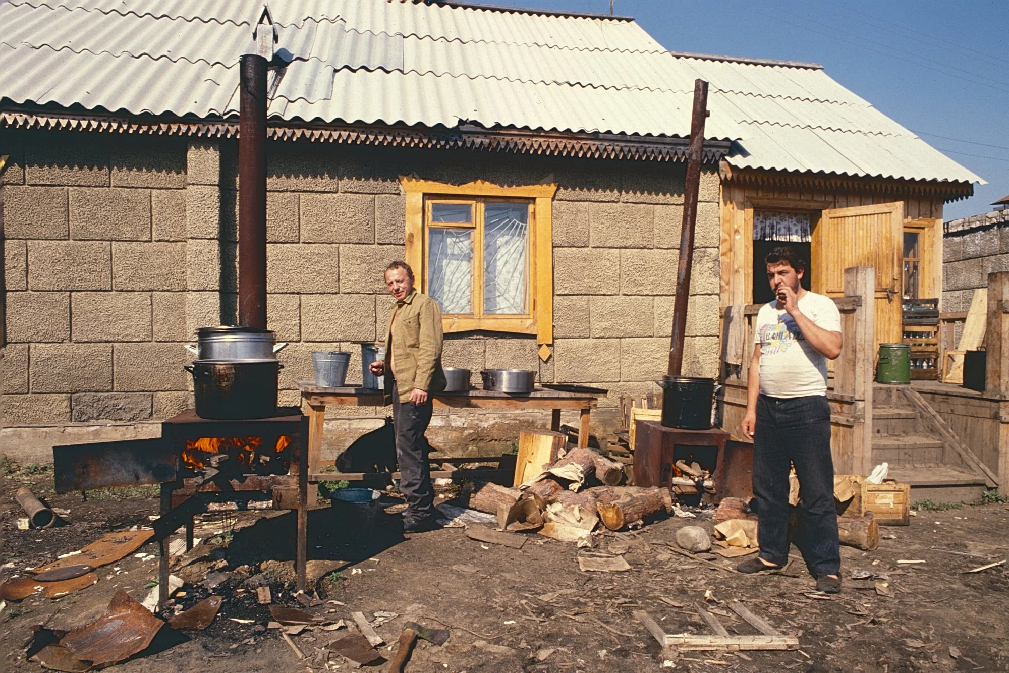 Migrant workers from the Republic of Georgia host us for the night. 