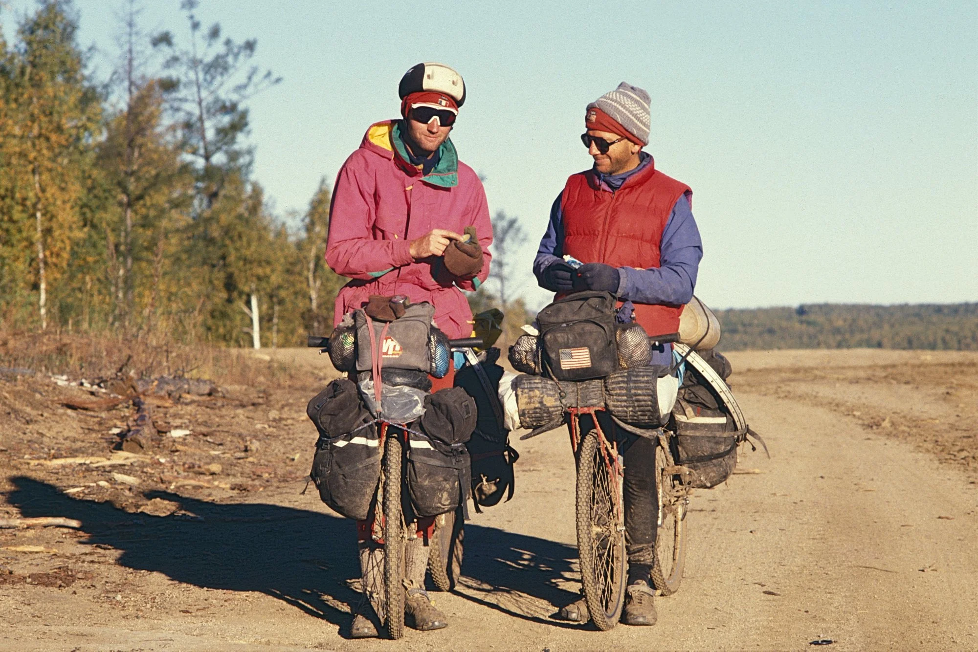 The temperature drops, but we are back on rideable dirt roads on the eastern edge of the swamp. We exit the swamp a week before the first snow fall. 