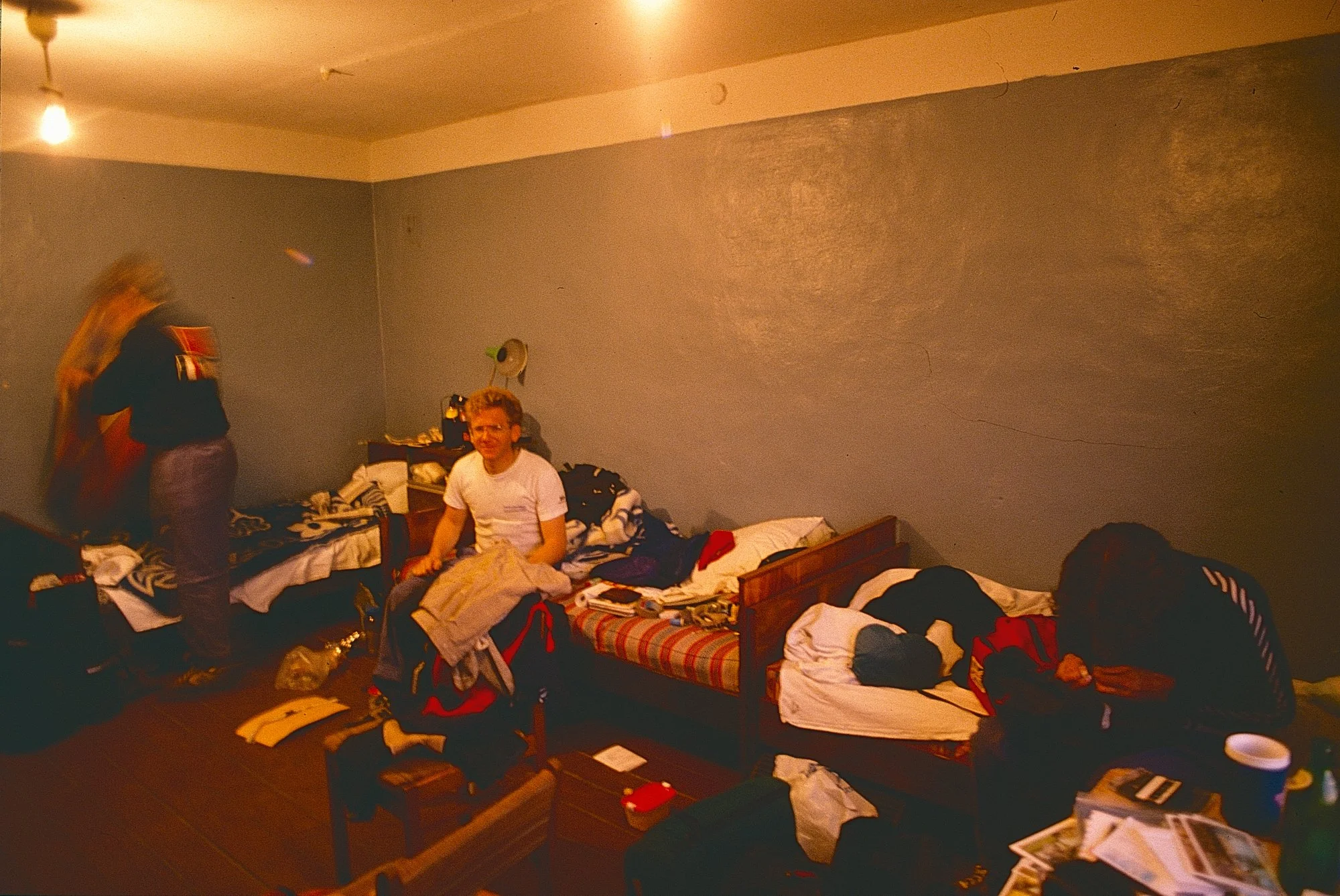 Getting the bikes and gear ready in our Leningrad hotel.
