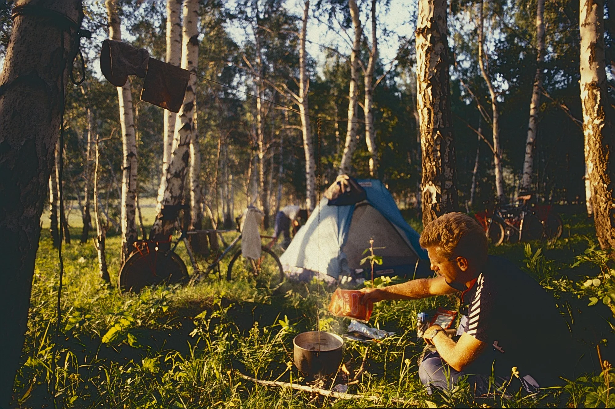 We set up camp in a forest just east of the Altai Mountains. The crossing put us behind by several days, but the crisp mountain air remote villages were a welcomed break from the hot Kazakh and Siberian plains.