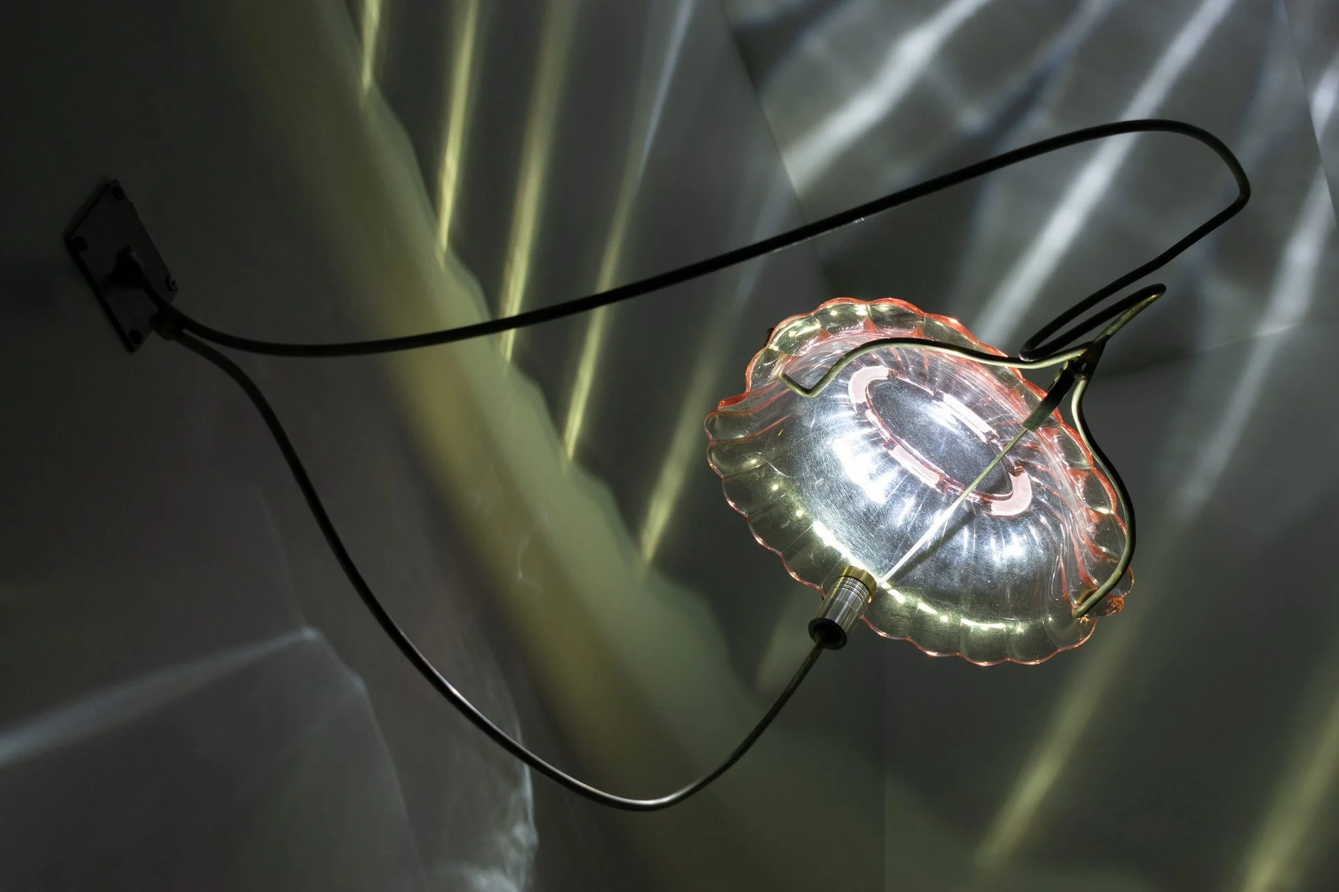 Illuminated detail shot of the bowl, highlighting the quality of the glass that leads to a unique light cast.