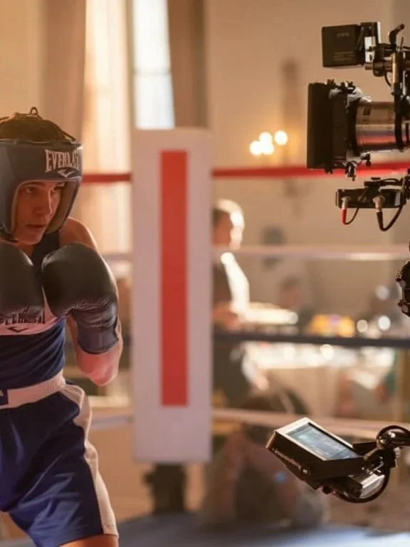 Boxer training with professional camera filming at Gleason's New Jersey production facility