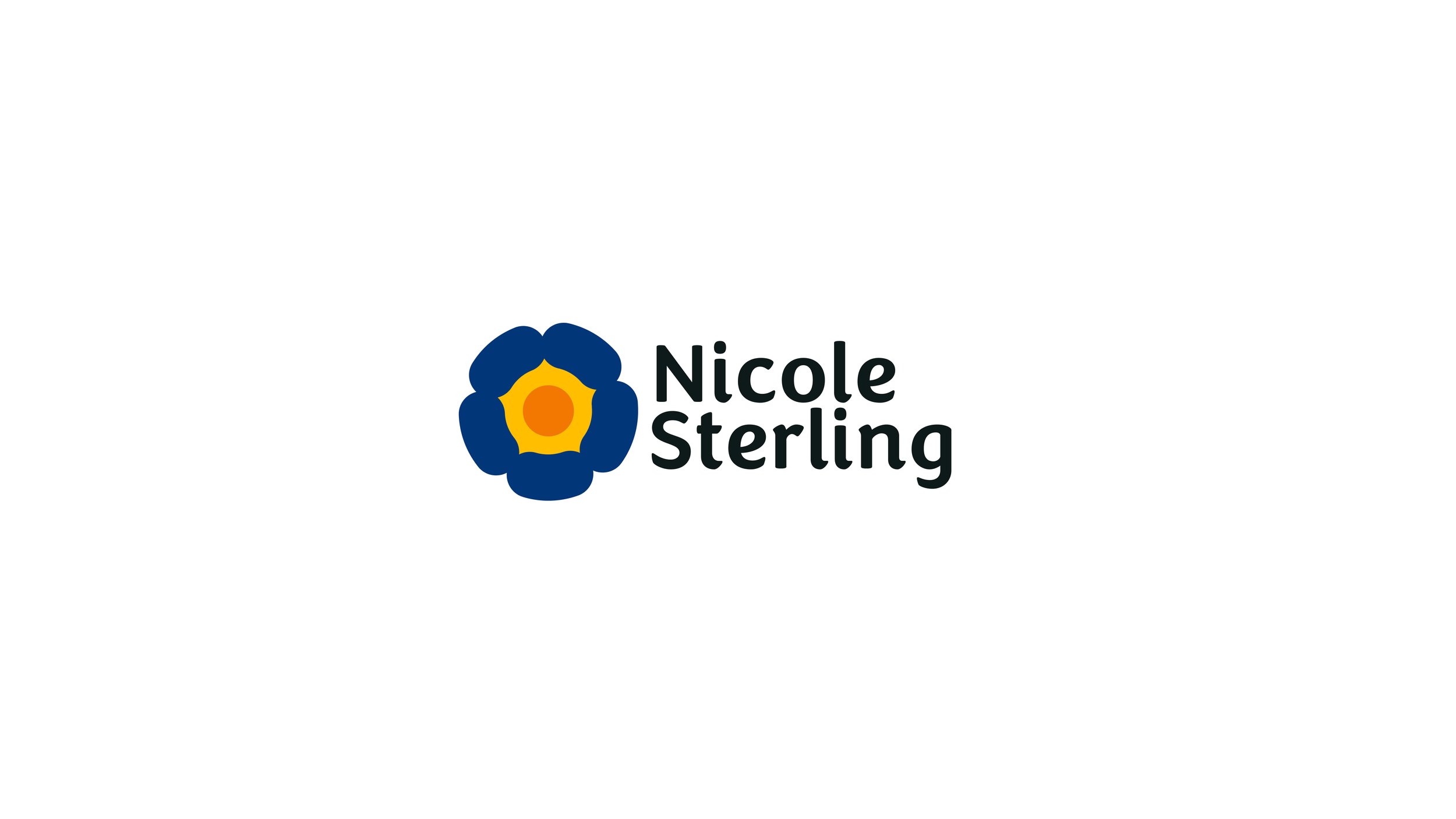 Logo with a stylized blue and yellow flower and the text Nicole Sterling