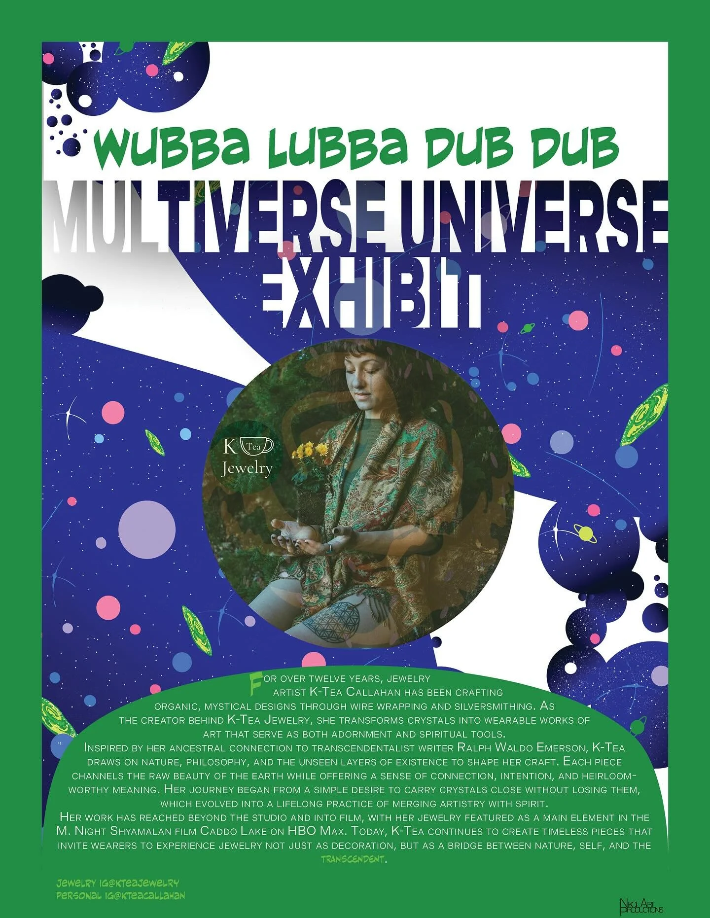 👽🧬🧪WUBBA LUBBA DUB DUB☢️🧬🥼

We have a vendor!! 

👽🧬K-Tea Callahan is out of this world👽🧬

For over twelve years, jewelry artist K-Tea Callahan has been crafting organic, mystical designs through wire wrapping and silversmithing. As the creat