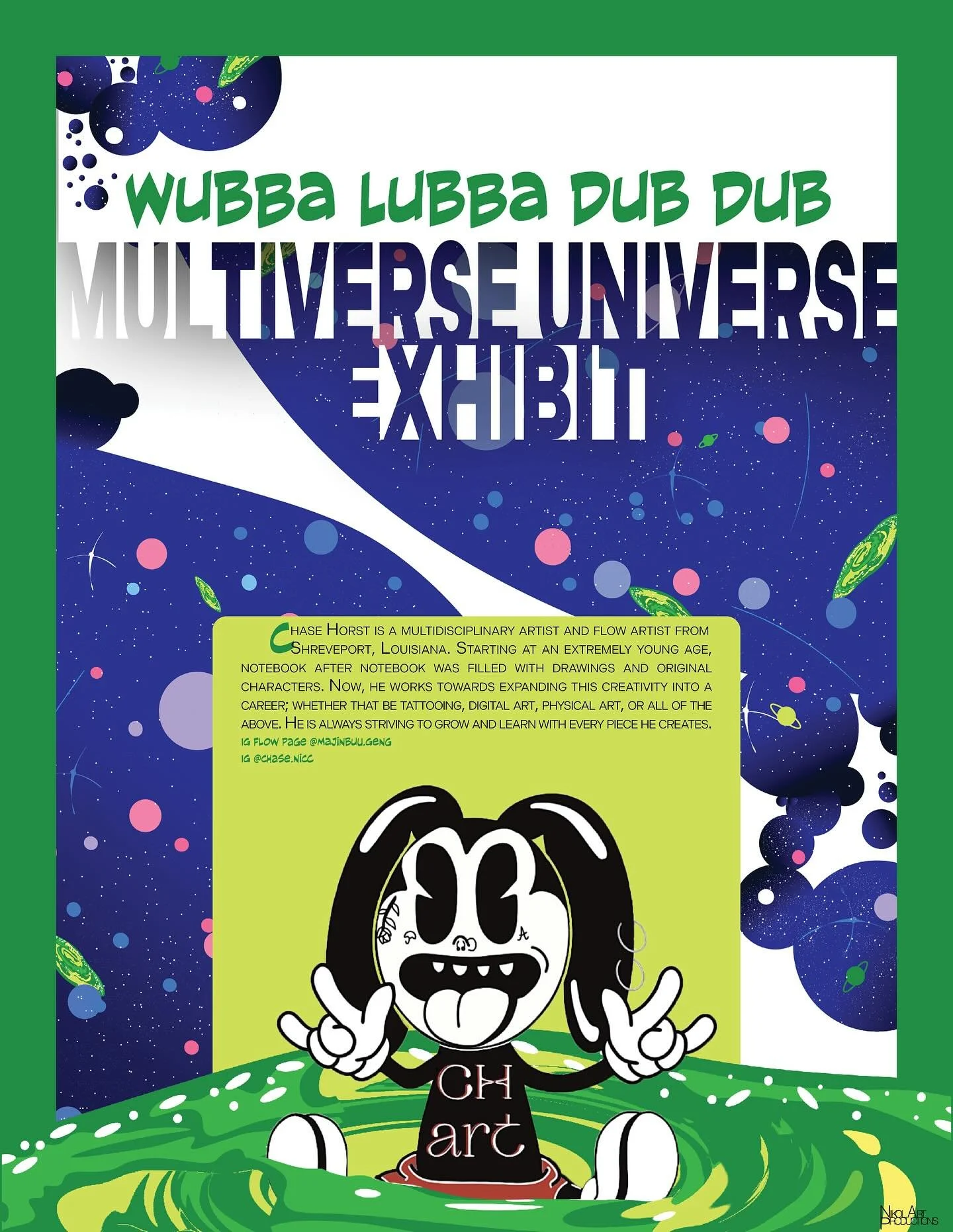 Chase Horst is a multidisciplinary artist and flow artist from Shreveport, Louisiana. Starting at an extremely young age, notebook after notebook was filled with drawings and original characters. Now, he works towards expanding this creativity into a