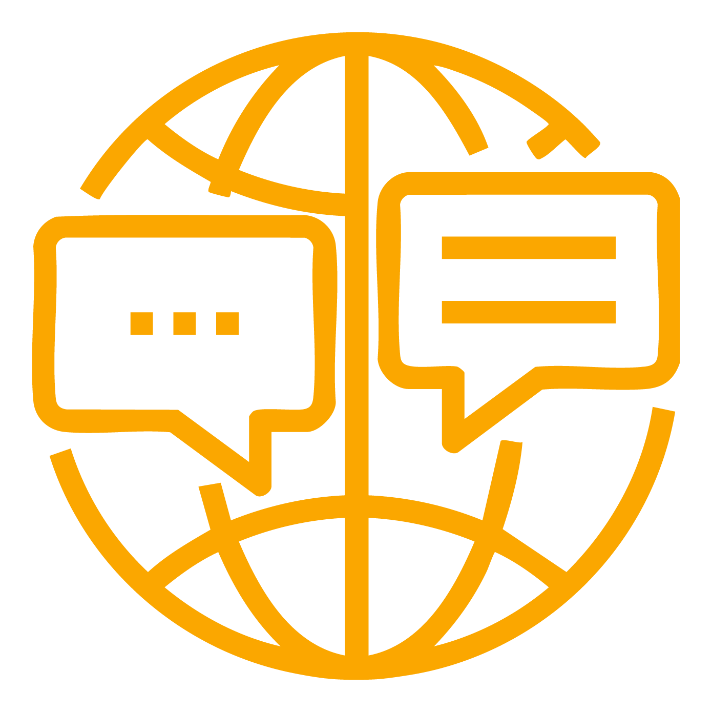 MMJ Electrical I Icon of a globe with two speech bubbles, representing global communication or online chat.