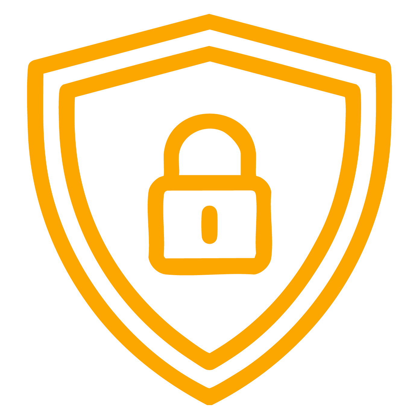 MMJ Electrical I Orange shield icon with a lock symbol in the center, representing security or protection.