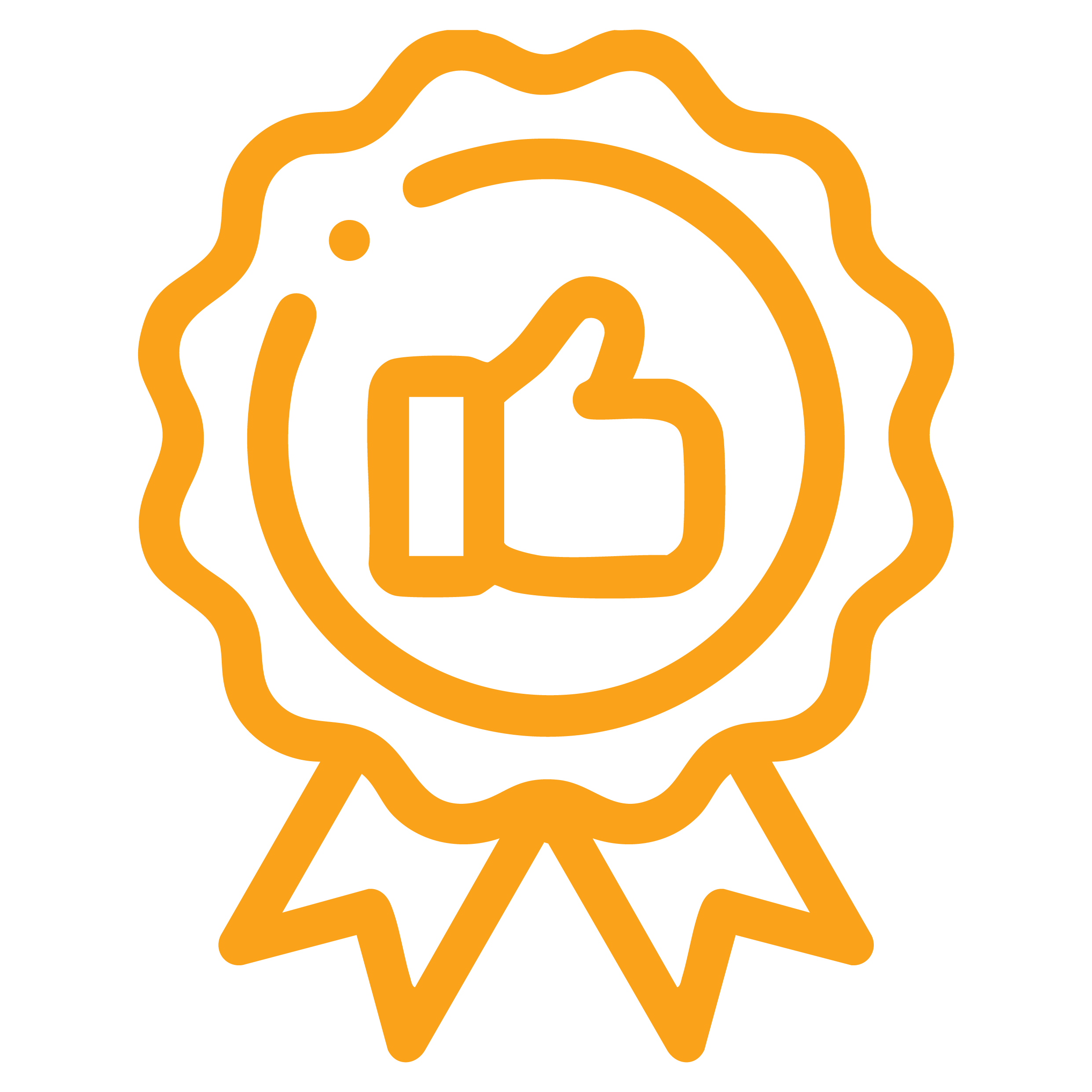 Orange outlined icon of a thumbs-up perth-commercial-electricians-team