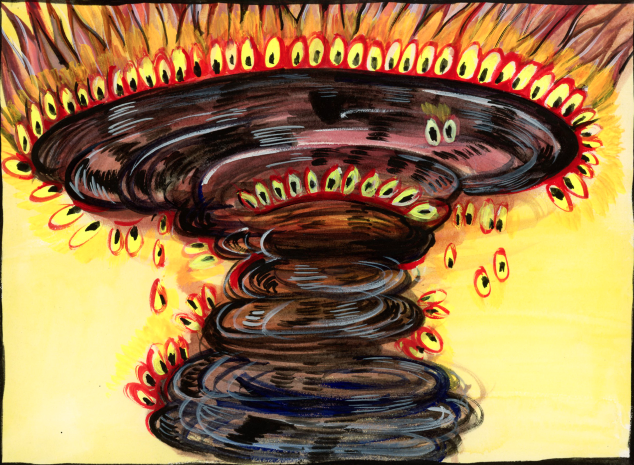 Shooting Eye Tornado Kills 35 People In Springfield, Arkansas, gouache on paper, 6 x 8in