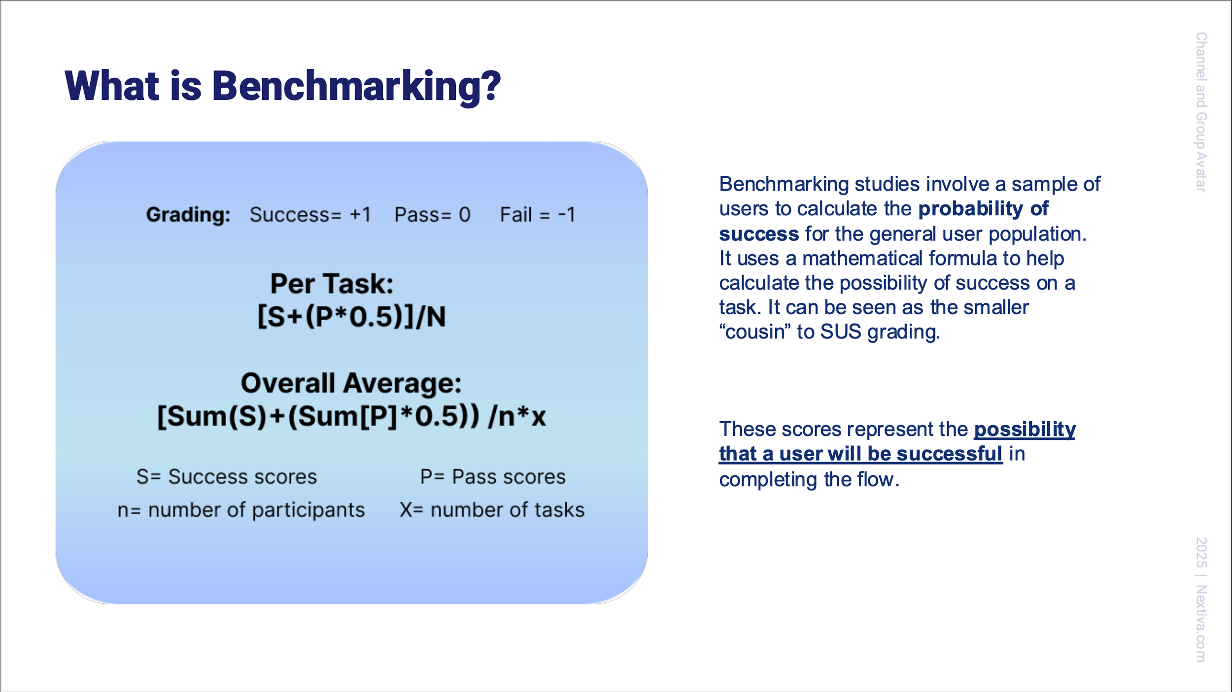 Benchmarking metric formula