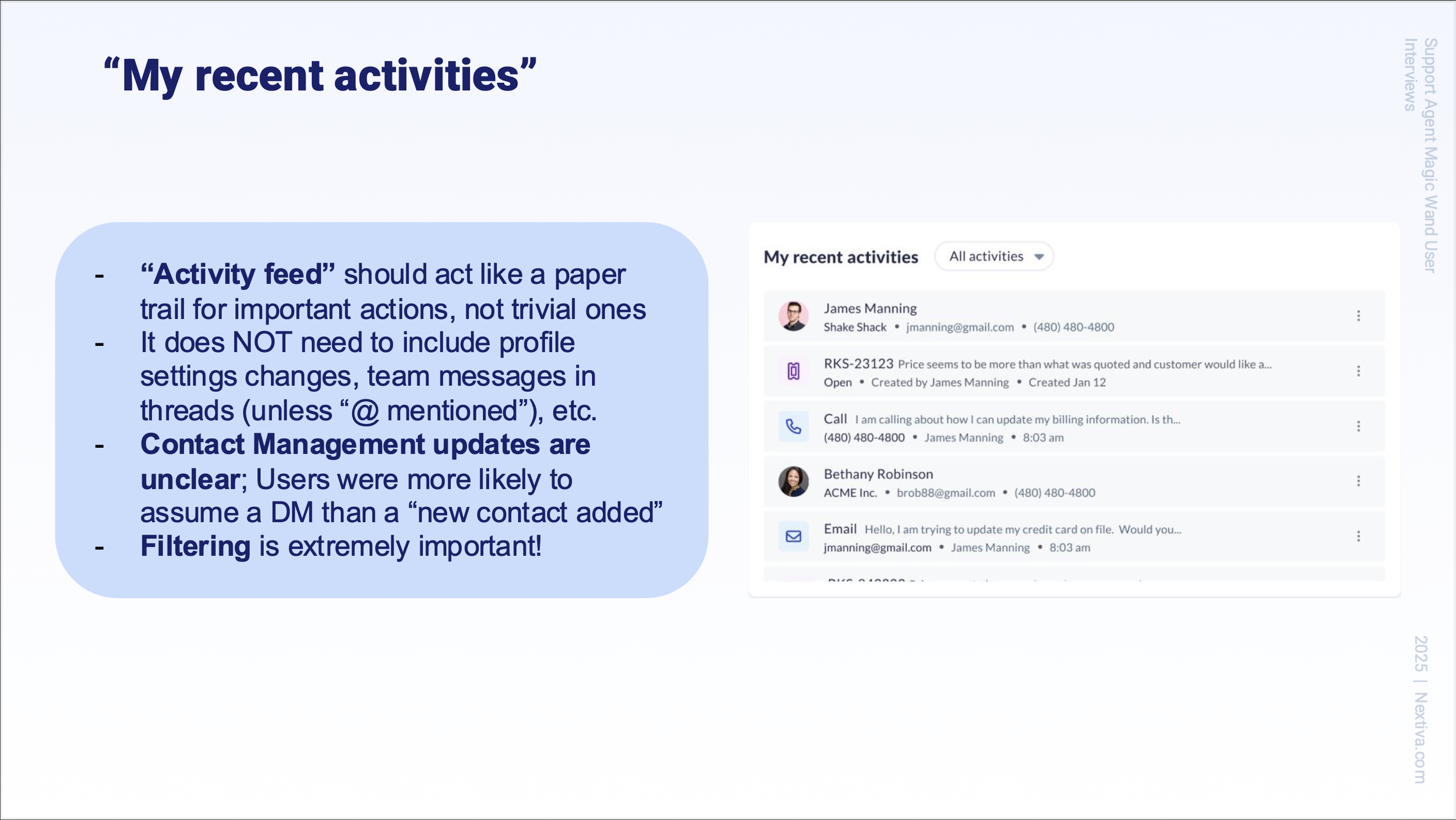 Zooming in on the "My recent activities" section