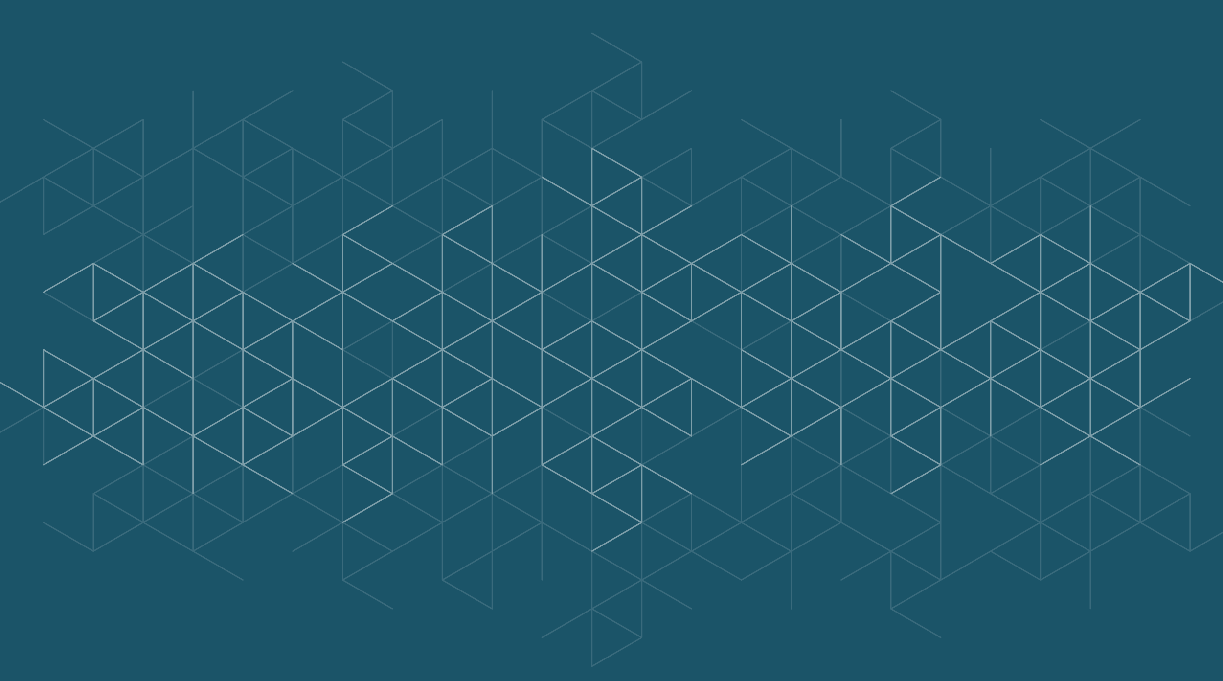 A digital abstract background with interconnected white lines forming a pattern of hexagons on a dark teal background.