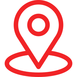 Red map pin icon on a white background