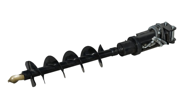 An electric or mechanical device with a long rotating auger or screw, possibly a drill or industrial mixing tool.
