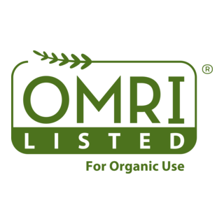 OMRI Listed certification logo with green text and a leaf graphic, indicating organic use approval.