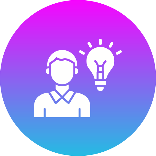 Illustration of a person with a light bulb above their head on a gradient background
