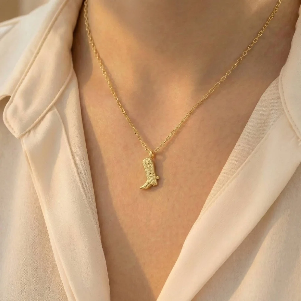 Gold Dipped Cowboy Boots Pendant Necklace.webp