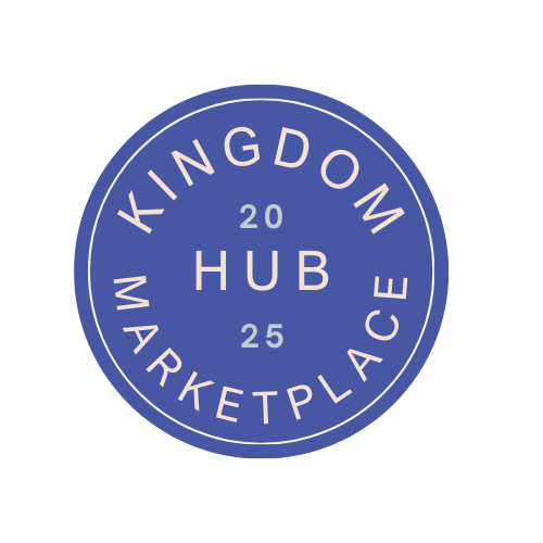 Blue circular logo with white text reading 'Kingdom Marketplace Hub 2025' in a ring around the center.