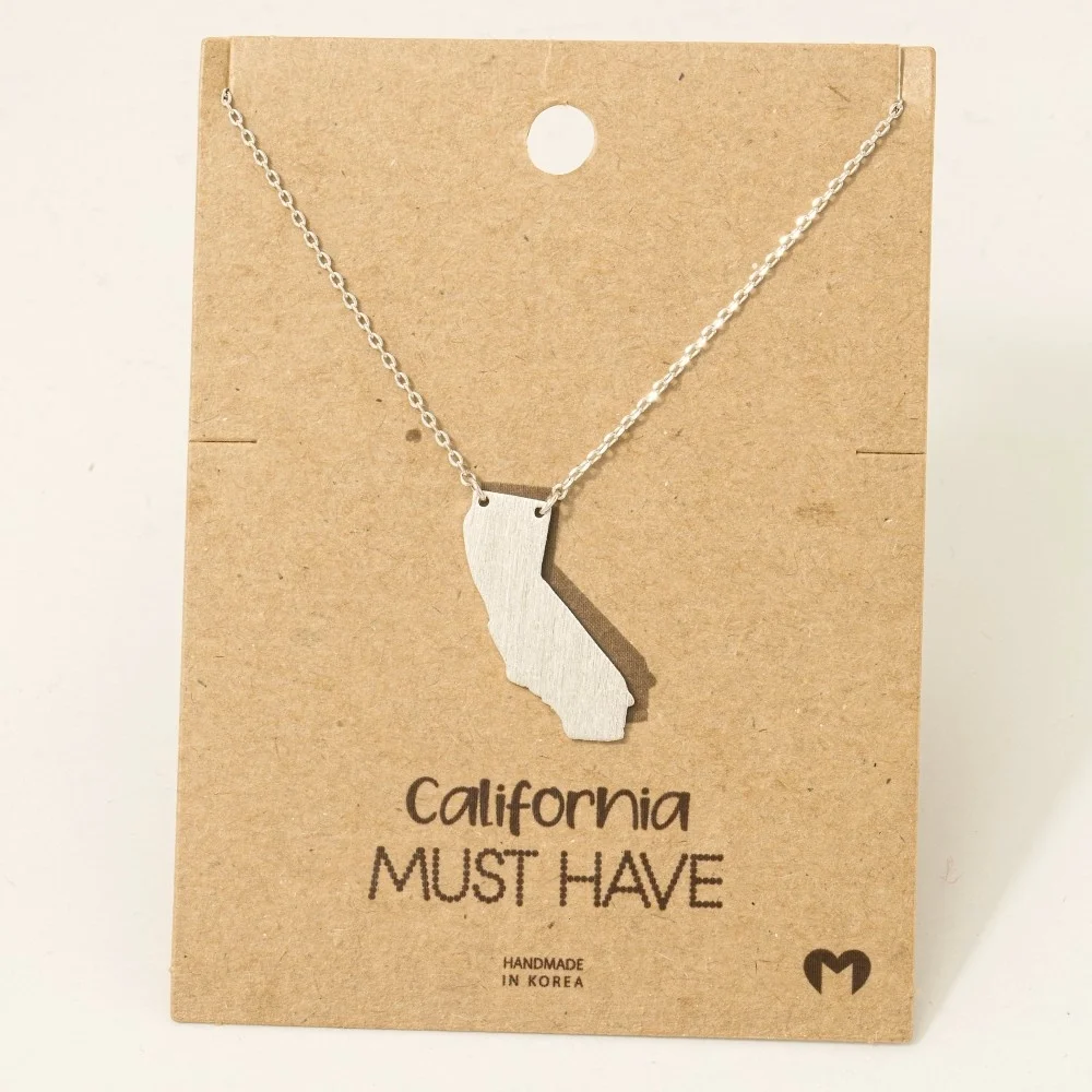 Gold + Silver Dipped California State Pendant Necklace