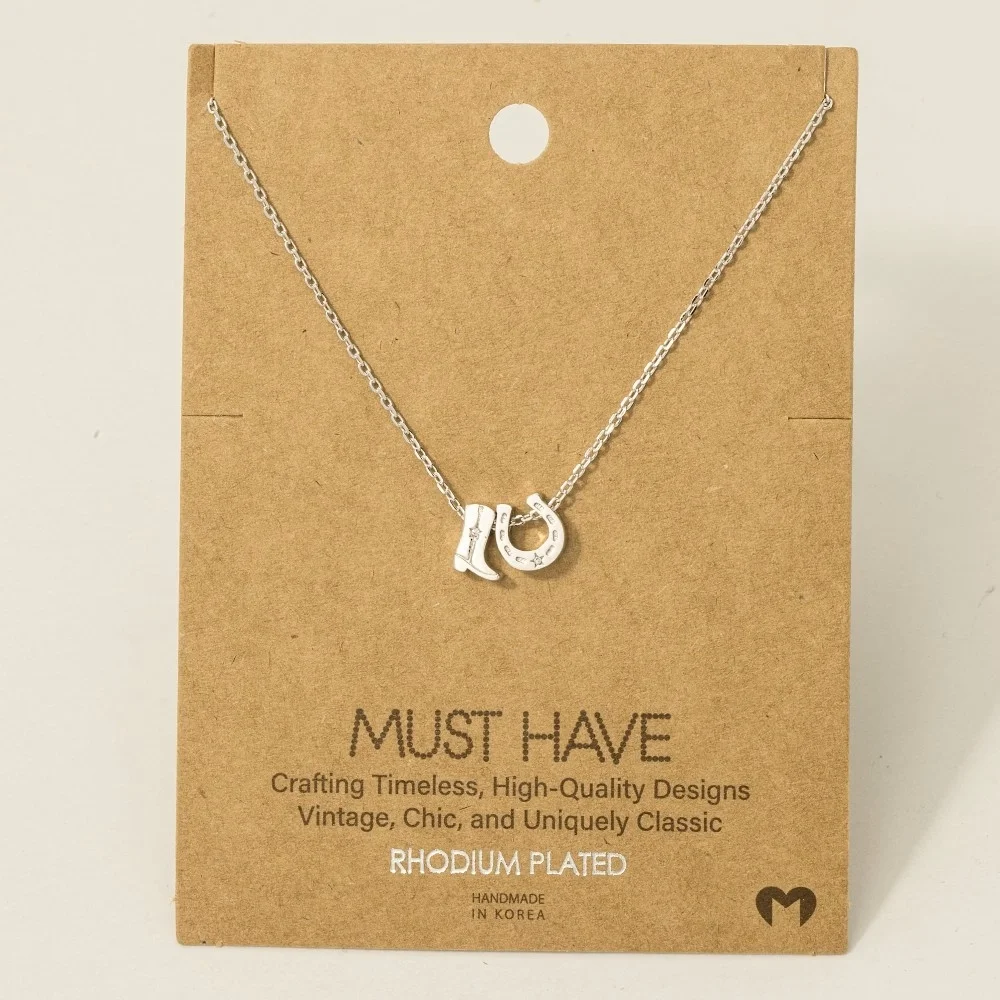 Gold + Silver Dipped Cowboy Boots Horse Shoe Charm Necklace