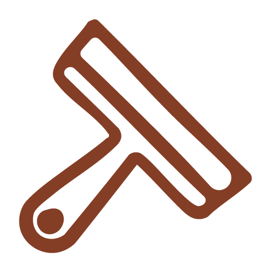 Illustration of a paint roller with a brown handle and a black roller cover.