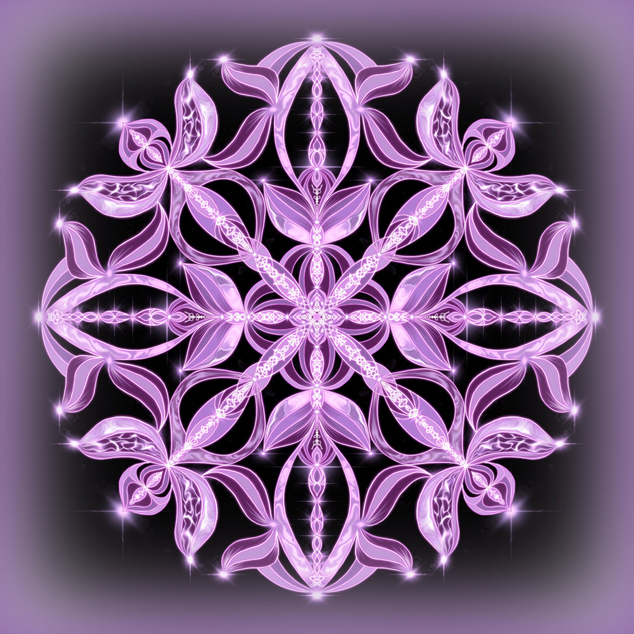 Multidimensional violet mandala artwork featuring luminous sacred geometry and flowing harmonic patterns, exploring stillness, inner coherence and quiet awareness.