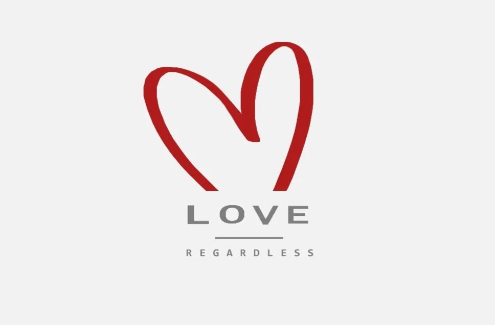 A stylized red heart outline with the word 'LOVE' beneath it and the word 'REGARDLESS' in smaller font below.