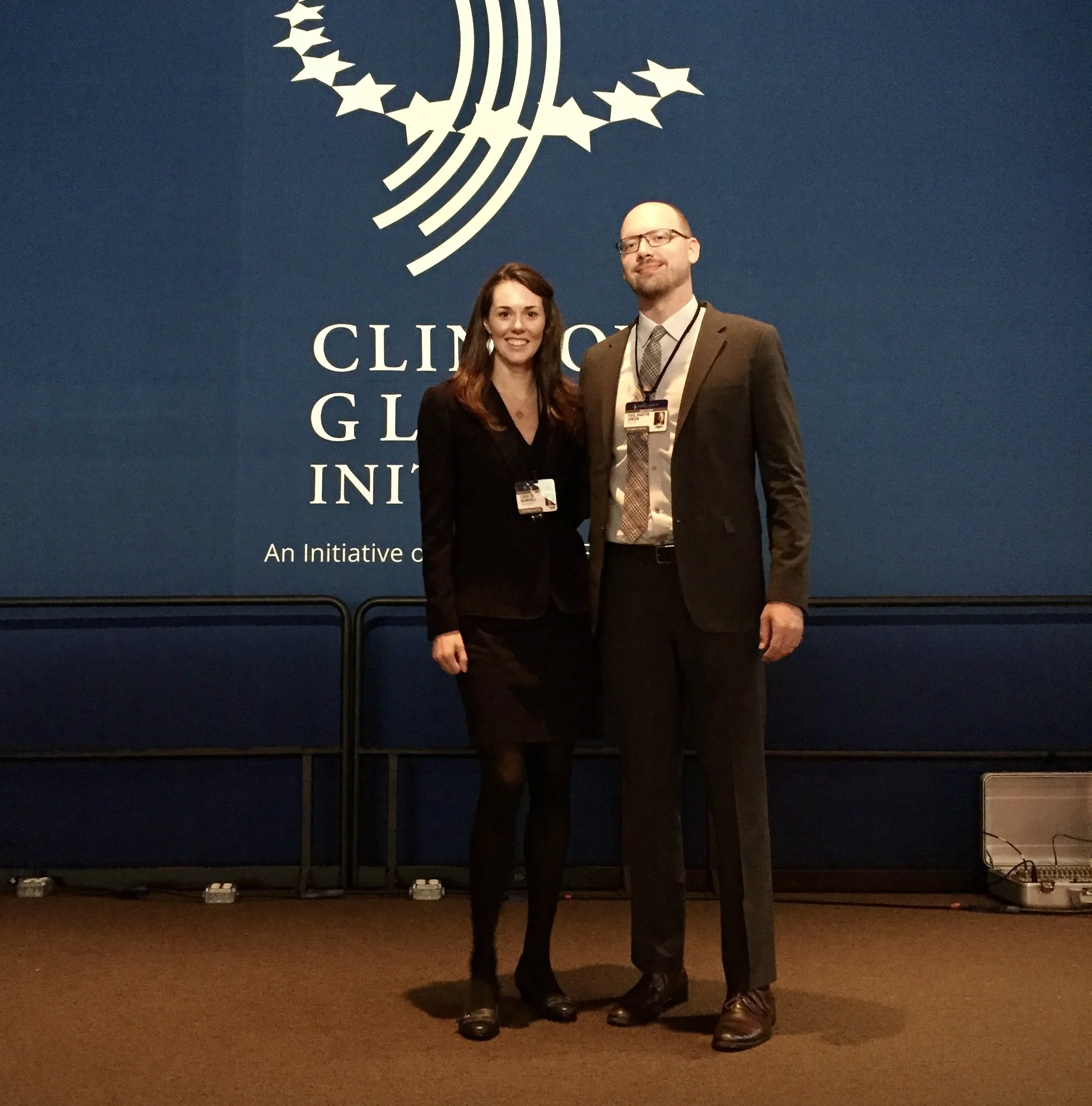 Carolyn and Paul working on the communications team at the Clinton Global Initiative